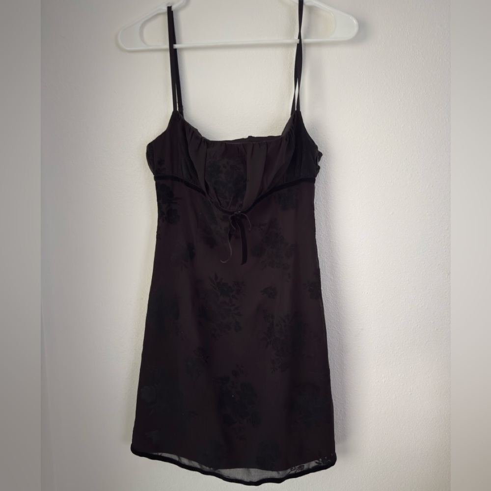 PRINCESS POLLY BLACK VELVET MESH FLORAL COREY MINI DRESS SIZE 2